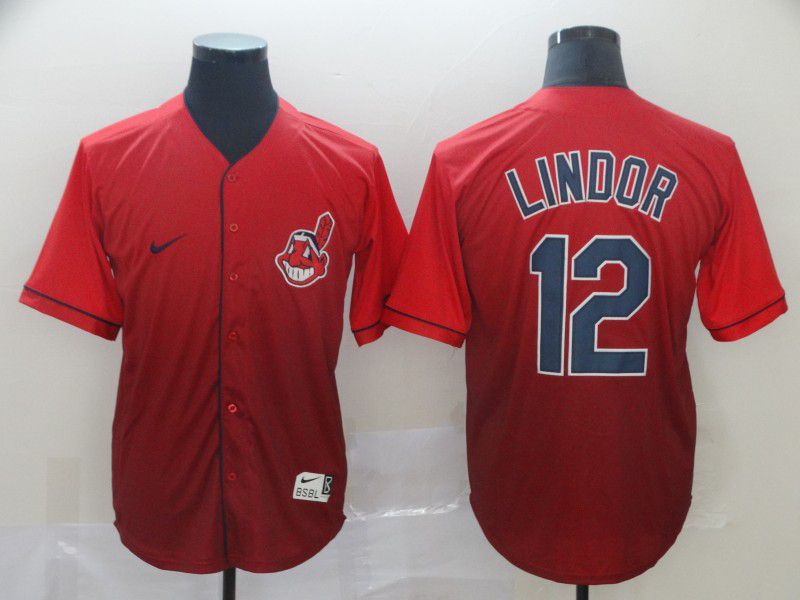 Men Cleveland Indians 12 Lindor Red Nike Fade MLB Jersey